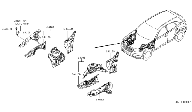 2006 Infiniti FX45 Hood Ledge & Fitting Diagram 1