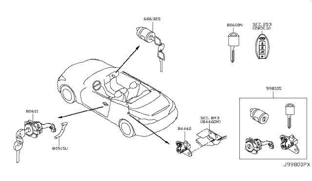 2011 Infiniti G37 Convertible Key Set & Blank Key Diagram 3