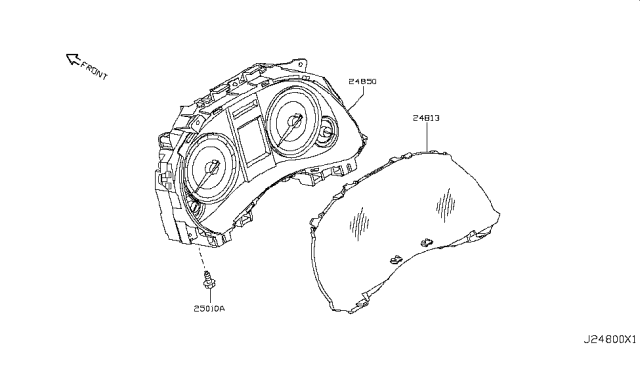 2009 Infiniti G37 Instrument Cluster Speedometer Assembly Diagram for 24820-JJ51A