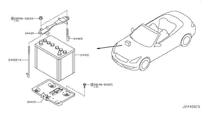 2011 Infiniti G37 Convertible Battery & Battery Mounting Diagram 1