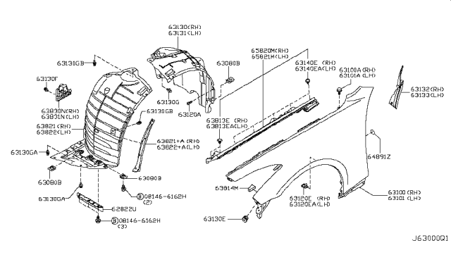 2014 Infiniti Q60 Front Fender & Fitting Diagram 1