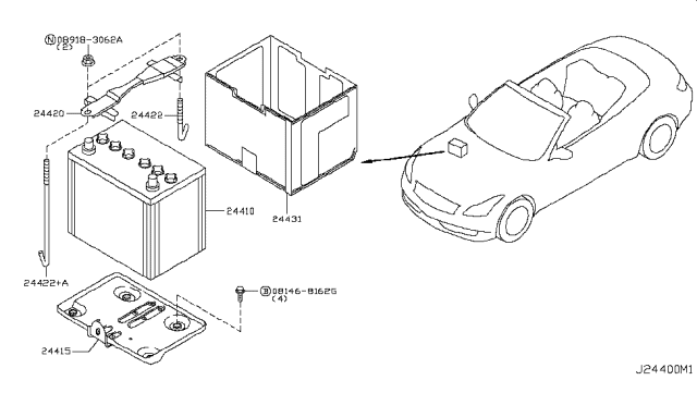 2015 Infiniti Q60 Convertible Battery & Battery Mounting Diagram