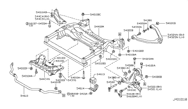 2010 Infiniti G37 Pin-Transverse Link Diagram for 54580-JK00B