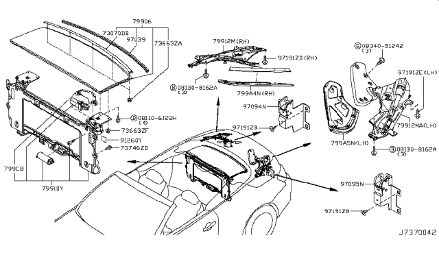 2009 Infiniti G37 FINISHER Assembly-Rear PSHELF Side Diagram for 79912-JJ50A