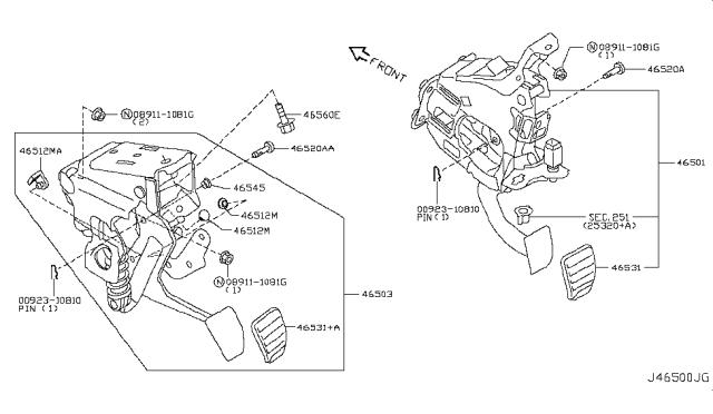 2015 Infiniti Q60 Pedal Assy-Brake W/Bracket Diagram for 46501-1NW0B