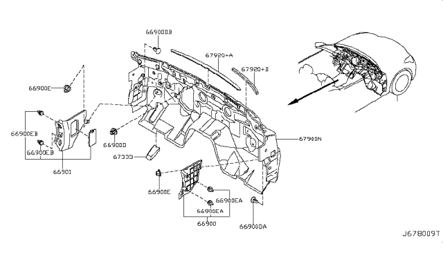 2010 Infiniti G37 Convertible Dash Trimming & Fitting Diagram 1