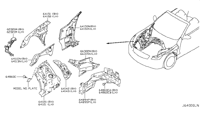 2009 Infiniti G37 Hood Ledge & Fitting Diagram 1