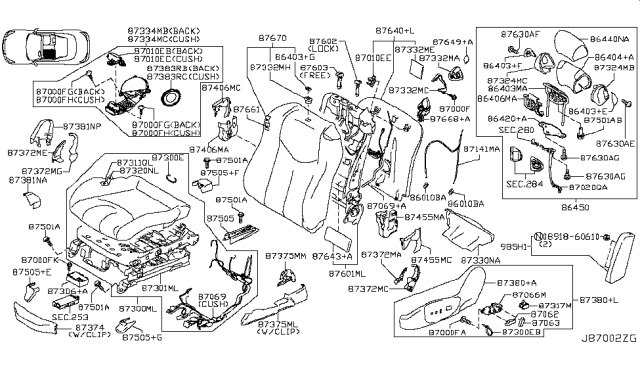 2010 Infiniti G37 Frame Assembly-Front Seat Cushion Diagram for 87351-JL03A