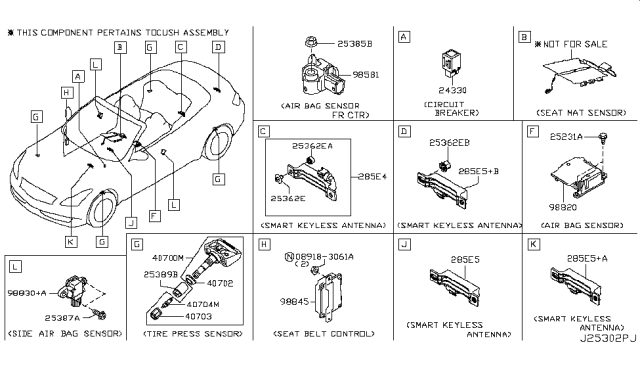 2012 Infiniti G37 Sensor-Side AIRBAG Center Diagram for K8820-1VZ0A