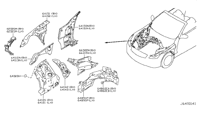 2015 Infiniti Q60 Hood Ledge & Fitting Diagram 1