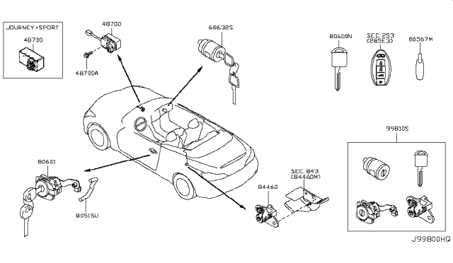 2010 Infiniti G37 Key Set & Blank Key Diagram 1