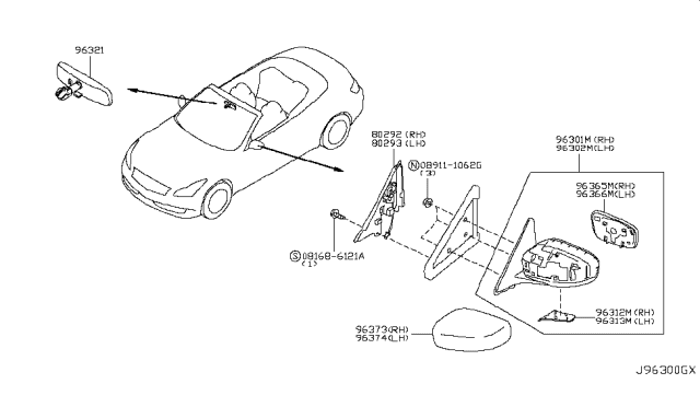 2010 Infiniti G37 Convertible Rear View Mirror Diagram 1