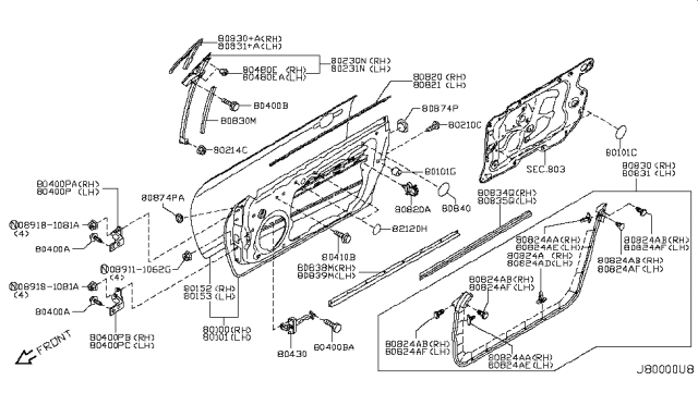 2014 Infiniti Q60 Front Door Panel & Fitting Diagram 1