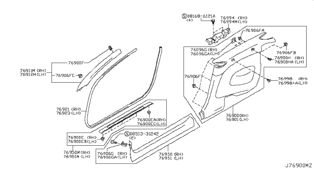2012 Infiniti G37 Bracket-Rear Side,LH Diagram for 76993-JJ50A