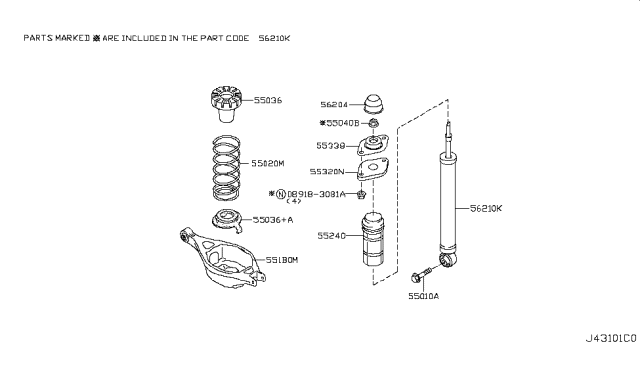 2014 Infiniti Q60 Rear Suspension Bound Bumper Assembly Diagram for 55240-1AA0A