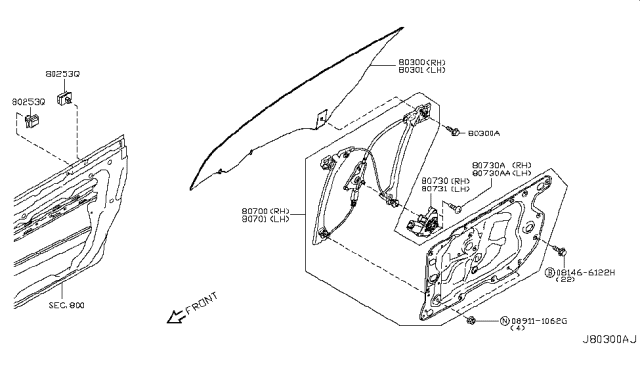 2013 Infiniti G37 Front Door Window & Regulator Diagram