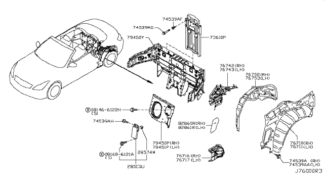 2014 Infiniti Q60 Convertible Body Side Panel Diagram 2