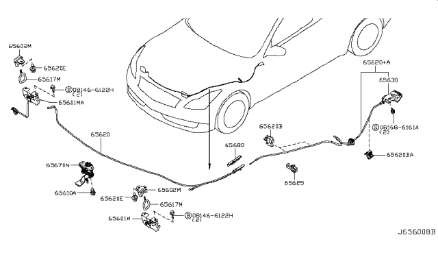 2011 Infiniti G37 Hood Lock Assembly Diagram for 65601-JL60B