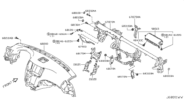 2015 Infiniti Q60 Convertible Instrument Panel,Pad & Cluster Lid Diagram 2