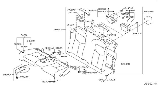 2013 Infiniti G37 Cushion Assembly Rear Seat Diagram for 88300-JJ60E