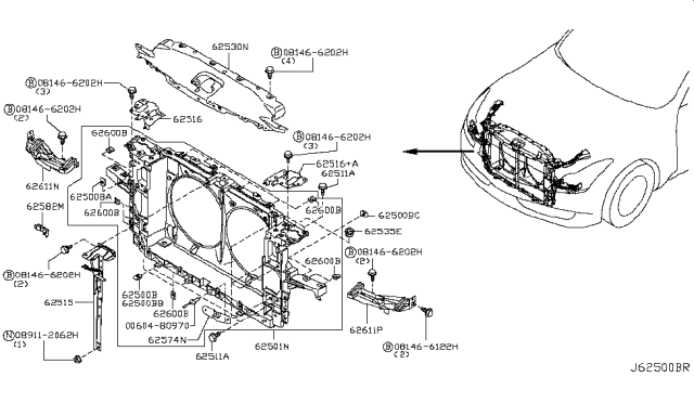 2013 Infiniti G37 Front Apron & Radiator Core Support Diagram