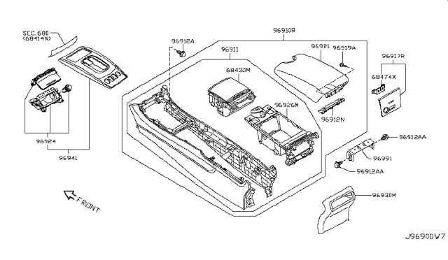 2015 Infiniti Q60 Box Assembly-Inner, Console Diagram for 96926-1NF0C