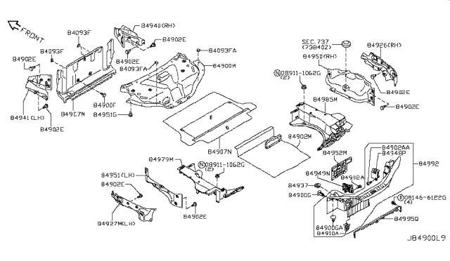 2009 Infiniti G37 Carpet-Trunk Floor Diagram for 84902-JJ51A