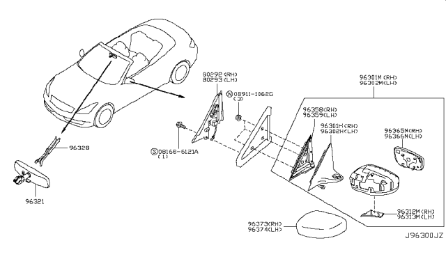 2011 Infiniti G37 Glass - Mirror, RH Diagram for 96365-JK61B