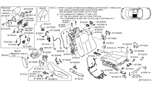 2009 Infiniti G37 Harness-Front Seat Diagram for 87019-JU60A