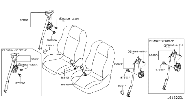 2011 Infiniti G37 Belt Assy-Tongue, Pretensioner Front Lh Diagram for 86885-1NJ3C