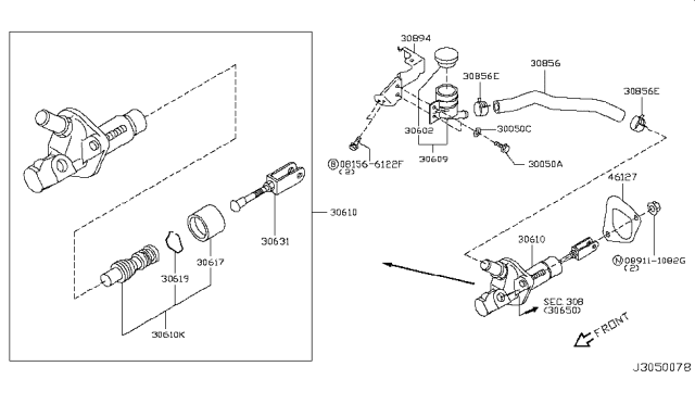 2011 Infiniti G37 Cylinder Assy-Clutch Master Diagram for 30610-JK00A