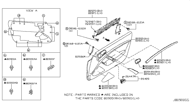 2010 Infiniti G37 Front Door Trimming Diagram