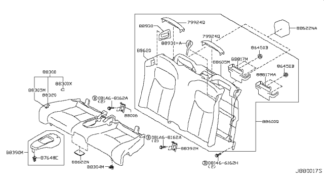 2011 Infiniti G37 Trim Cushion Rear Diagram for 88320-JL65B