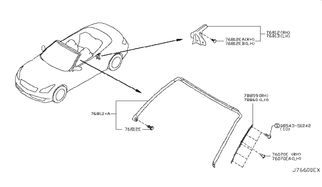 2014 Infiniti Q60 Weatherstrip-Body Side,RH Diagram for 76860-JJ51A