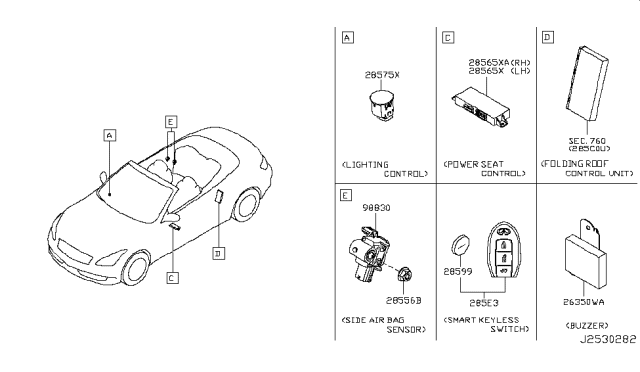 2014 Infiniti Q60 Buzzer Assy-Entry Card Diagram for 25640-JJ52B