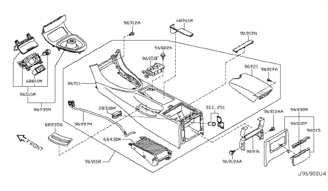 2014 Infiniti Q60 Console Assembly-Center Diagram for 96910-1VW1A