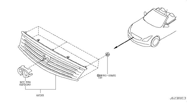 2012 Infiniti G37 Front Grille Diagram