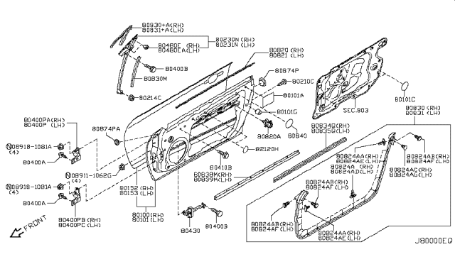 2011 Infiniti G37 WEATHERSTRIP Front Door LH Diagram for 80833-JL00A