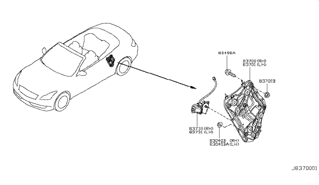 2010 Infiniti G37 Side Window Regulator & Handle Diagram