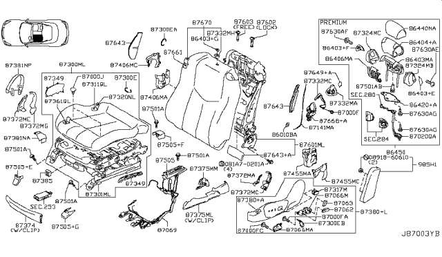 2014 Infiniti Q60 Front Seat Switch Assembly, Left Diagram for 87066-JL01A