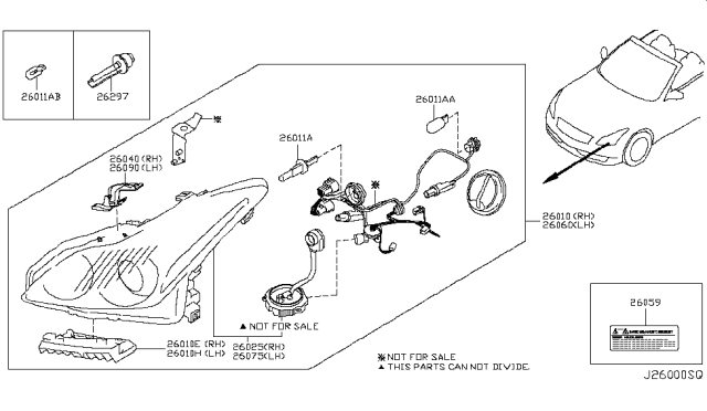 2011 Infiniti G37 Headlamp Housing Assembly, Right Diagram for 26025-1NL0A