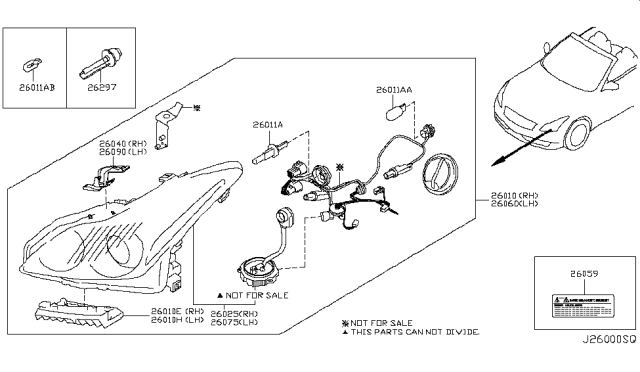 2011 Infiniti G37 Headlamp Housing Assembly, Left Diagram for 26075-1NL0B