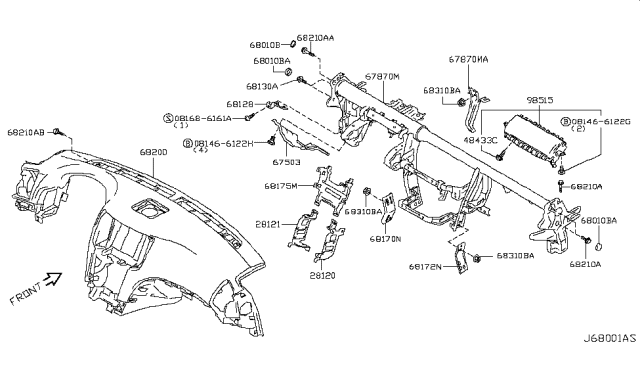 2012 Infiniti G37 Convertible Instrument Panel,Pad & Cluster Lid Diagram 1