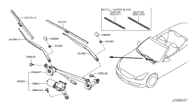 2011 Infiniti G37 Window Wiper Blade Assembly No 1 Diagram for 28890-1MA0A