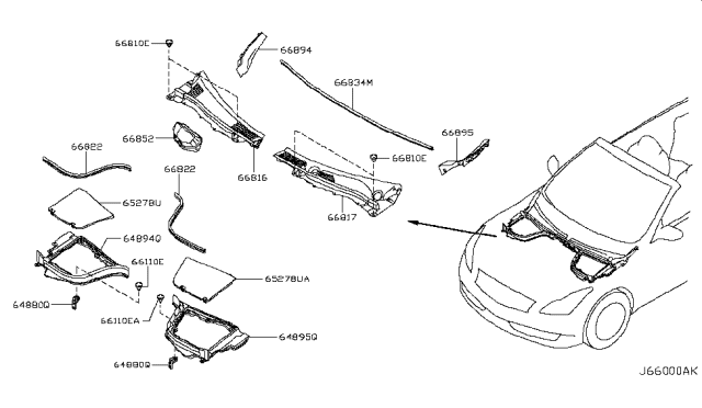 2011 Infiniti G37 Convertible Cowl Top & Fitting Diagram