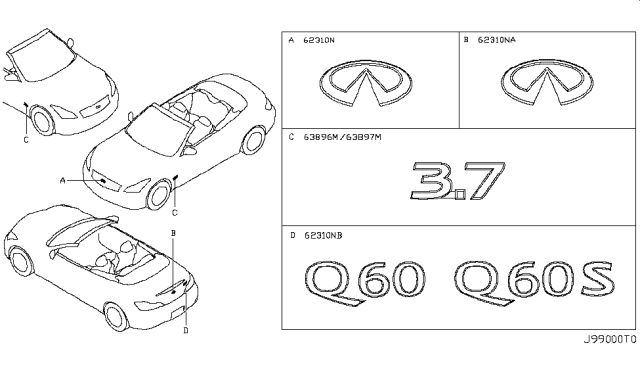 2015 Infiniti Q60 Convertible Emblem & Name Label Diagram 3