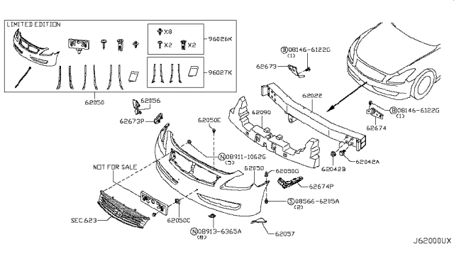 2014 Infiniti Q60 Front Bumper Diagram 1