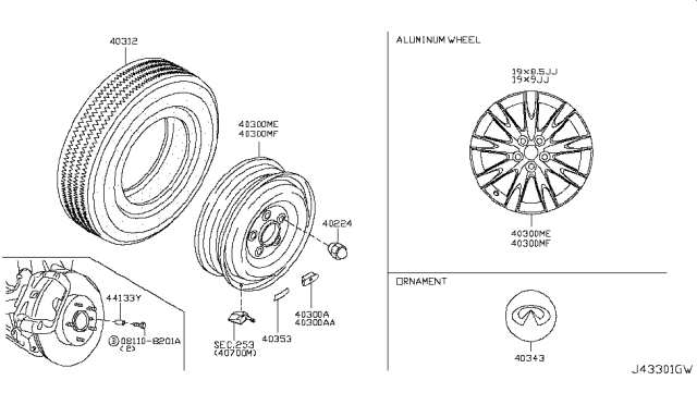 2012 Infiniti G37 Convertible Road Wheel & Tire Diagram 2