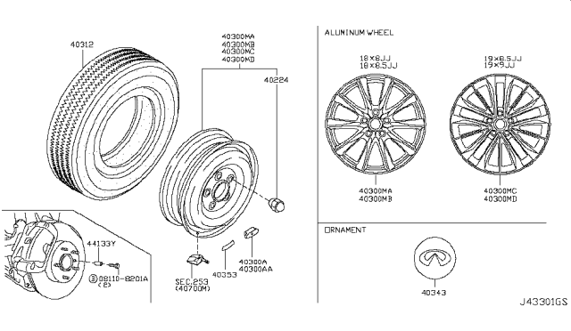 2015 Infiniti Q60 Aluminum Wheel Diagram for D0CMM-1NY4A