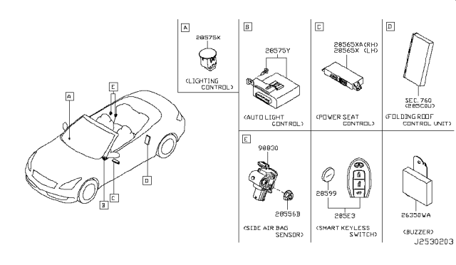 2011 Infiniti G37 Control Assembly Diagram for 253C0-JJ50A
